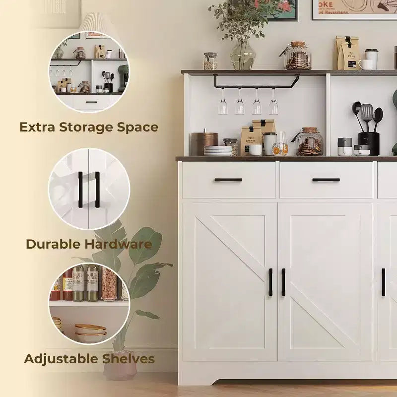 Mobile buffet da fattoria con microonde, mobile bar in legno per cucina, unità versatile con vani portaoggetti, facile montaggio