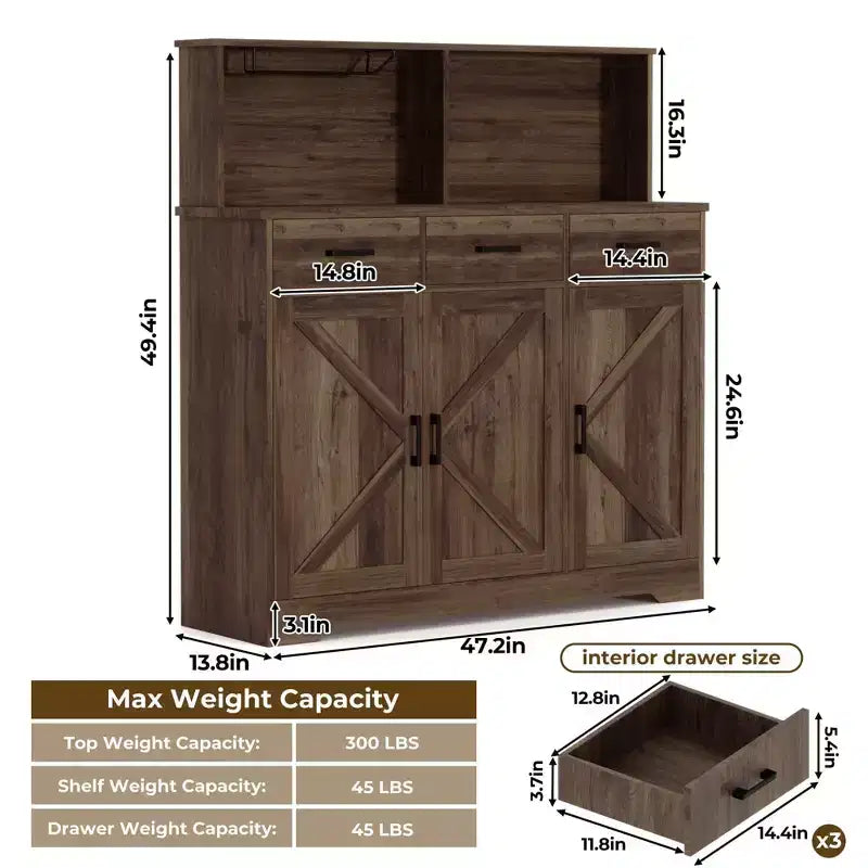 Mobile buffet da fattoria con microonde, mobile bar in legno per cucina, unità versatile con vani portaoggetti, facile montaggio