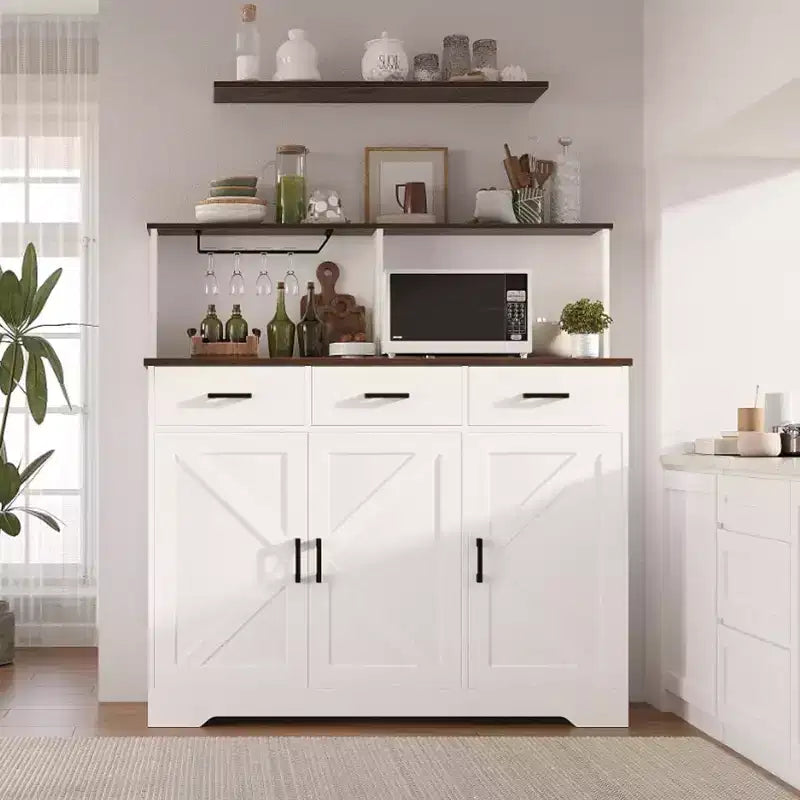 Mobile buffet da fattoria con microonde, mobile bar in legno per cucina, unità versatile con vani portaoggetti, facile montaggio