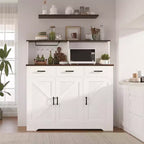 Mobile buffet da fattoria con microonde, mobile bar in legno per cucina, unità versatile con vani portaoggetti, facile montaggio