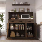 Mobile buffet da fattoria con microonde, mobile bar in legno per cucina, unità versatile con vani portaoggetti, facile montaggio