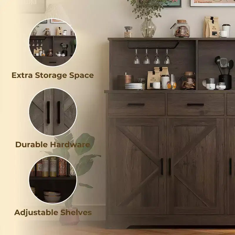 Mobile buffet da fattoria con microonde, mobile bar in legno per cucina, unità versatile con vani portaoggetti, facile montaggio
