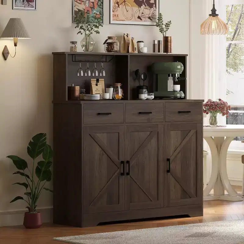 Mobile buffet da fattoria con microonde, mobile bar in legno per cucina, unità versatile con vani portaoggetti, facile montaggio