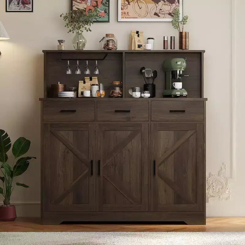Mobile buffet da fattoria con microonde, mobile bar in legno per cucina, unità versatile con vani portaoggetti, facile montaggio