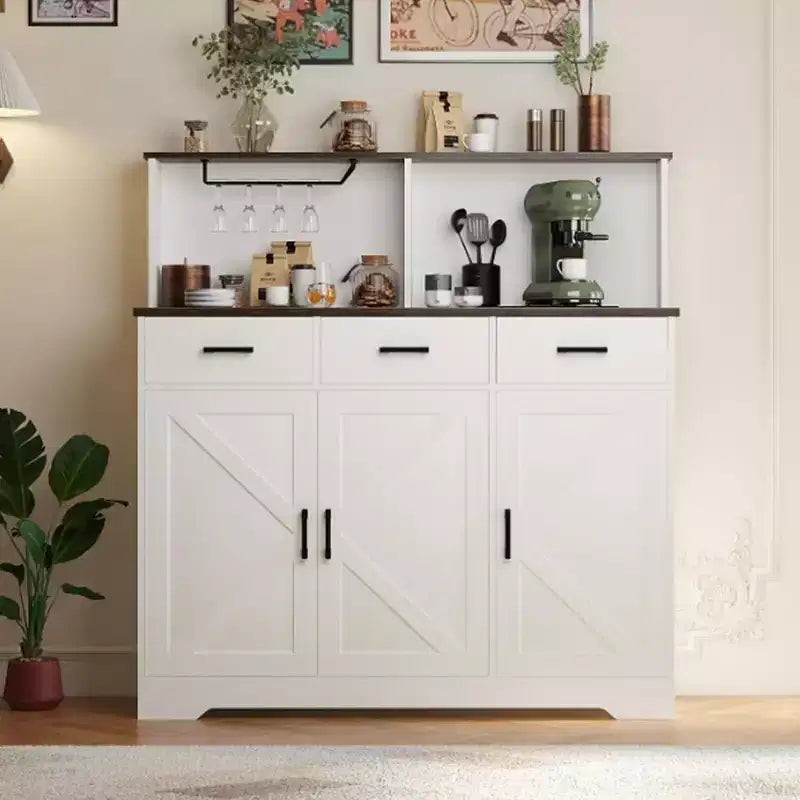 Mobile buffet da fattoria con microonde, mobile bar in legno per cucina, unità versatile con vani portaoggetti, facile montaggio