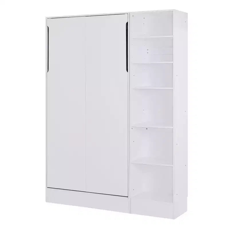 Letto a scomparsa matrimoniale/singolo con divano, letto a muro con cuscino, letto a scomparsa con mensole per camera da letto, camera per gli ospiti, piccola stanza, bianco