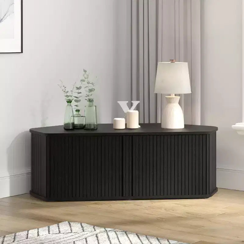 GALANO Corner TV Cabinet with Sliding Tambour Door in Black Oak, 43.3 W x 20 D x 14.8 H