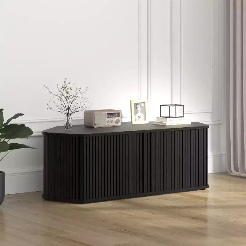 Mobile TV ad angolo GALANO con serrandina scorrevole in rovere nero, 110 L x 50 P x 37,5 A cm