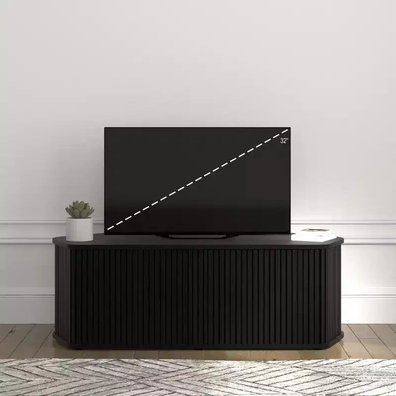 Mobile TV ad angolo GALANO con serrandina scorrevole in rovere nero, 110 L x 50 P x 37,5 A cm