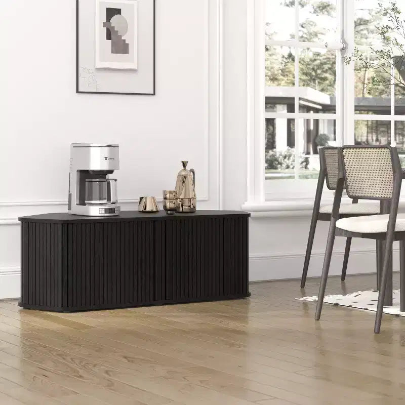 Mobile TV ad angolo GALANO con serrandina scorrevole in rovere nero, 110 L x 50 P x 37,5 A cm