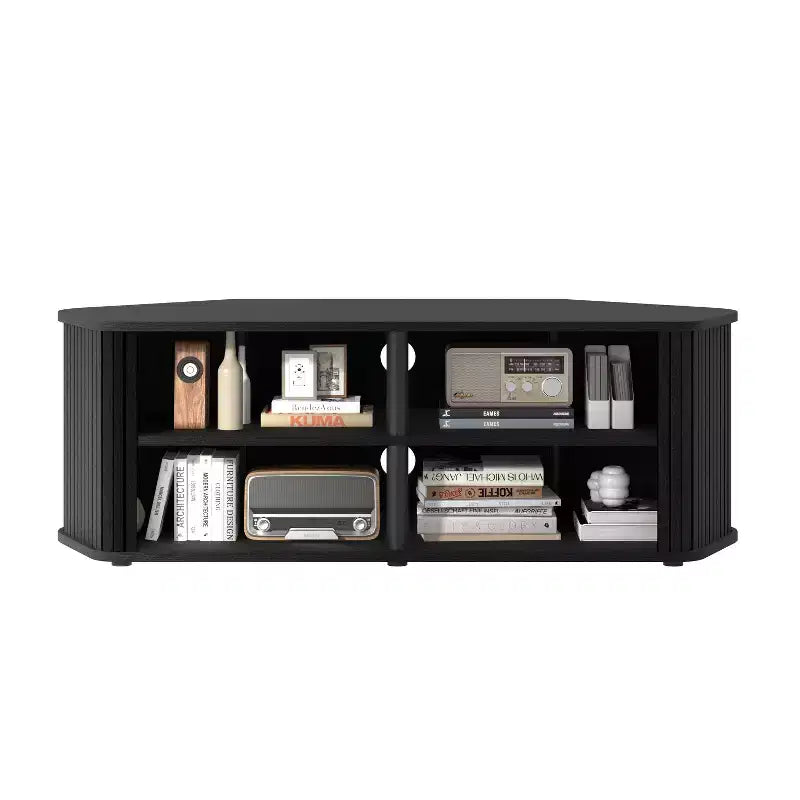 Mobile TV ad angolo GALANO con serrandina scorrevole in rovere nero, 110 L x 50 P x 37,5 A cm