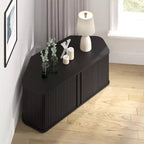 Mobile TV ad angolo GALANO con serrandina scorrevole in rovere nero, 110 L x 50 P x 37,5 A cm