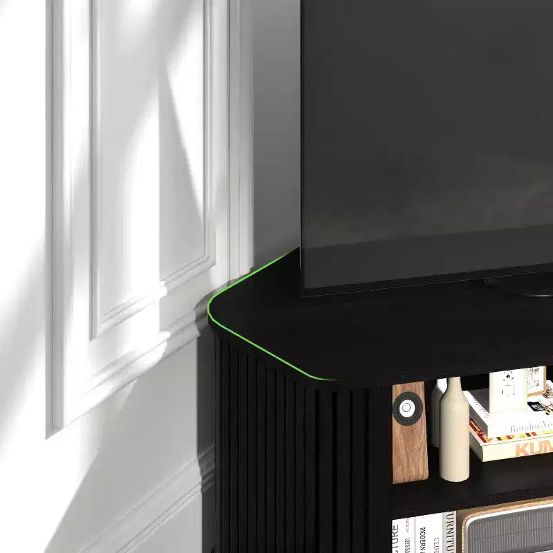 Mobile TV ad angolo GALANO con serrandina scorrevole in rovere nero, 110 L x 50 P x 37,5 A cm
