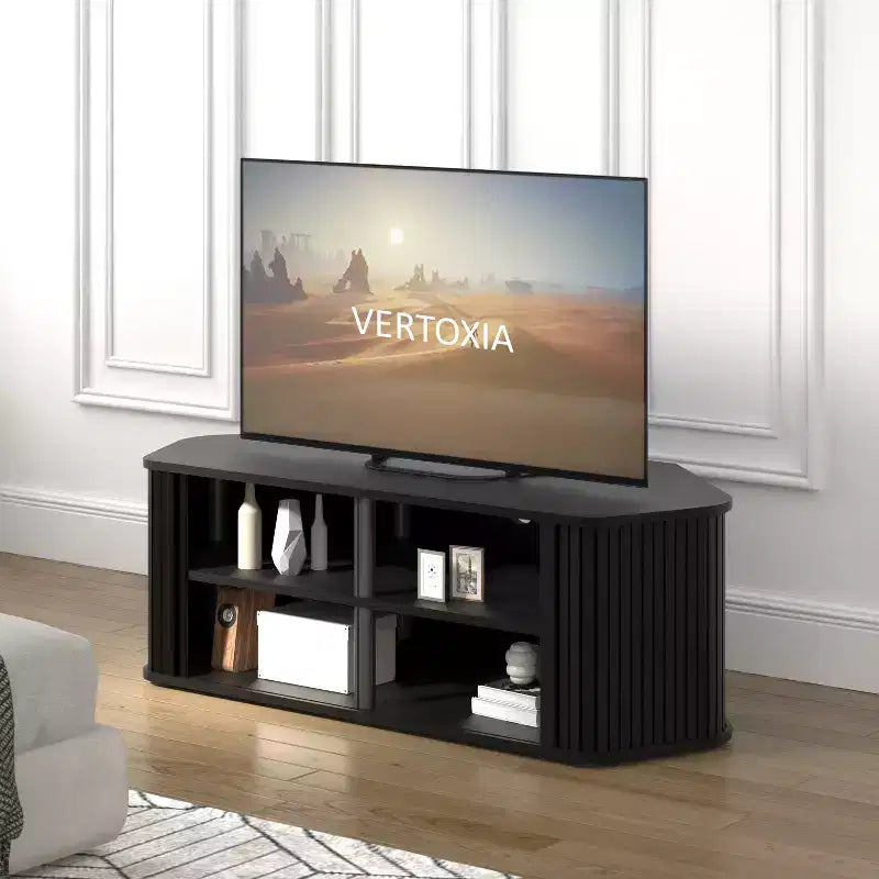 Mobile TV ad angolo GALANO con serrandina scorrevole in rovere nero, 110 L x 50 P x 37,5 A cm