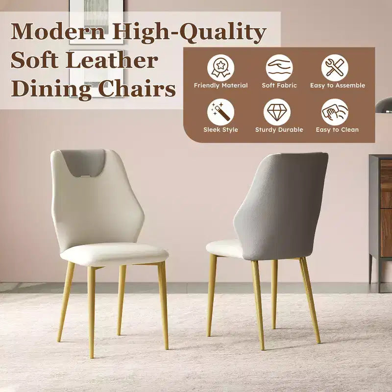 Set di 2 sedie da pranzo con sedili in pelle PU di alta qualità, gambe in acciaio al carbonio placcato oro e schienali ergonomici