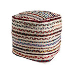 HomeRoots 18 Natural and Rainbow Braided Jute Blend Striped Pouf Ottoman