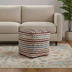 Pouf ottomano HomeRoots 18 a righe intrecciate in iuta naturale e arcobaleno