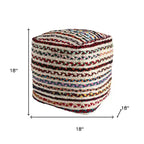 Pouf ottomano HomeRoots 18 a righe intrecciate in iuta naturale e arcobaleno