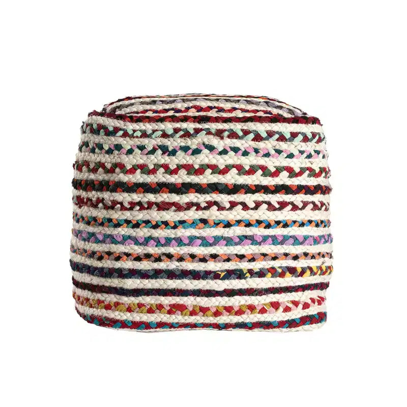 Pouf ottomano HomeRoots 18 a righe intrecciate in iuta naturale e arcobaleno