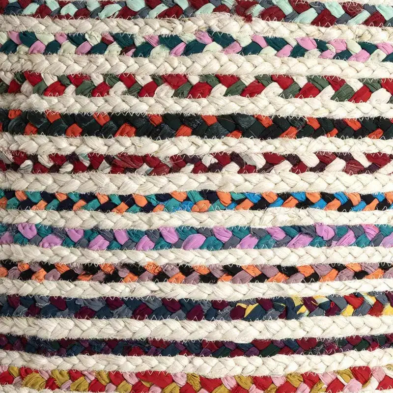 Pouf ottomano HomeRoots 18 a righe intrecciate in iuta naturale e arcobaleno