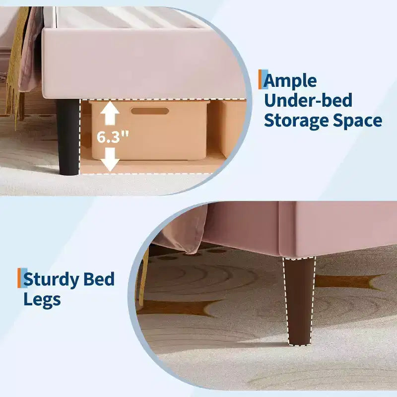 Struttura letto singolo con luci LED e contenitore sotto il letto, in velluto, per cameretta bambini