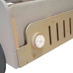 Letto per auto in legno Twin/Full con LED a forma di luce per auto, cuscino e panno per il soffitto, letto a piattaforma a forma di auto a pavimento basso per cameretta di bambini e bambine