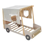 Letto per auto in legno Twin/Full con LED a forma di luce per auto, cuscino e panno per il soffitto, letto a piattaforma a forma di auto a pavimento basso per cameretta di bambini e bambine