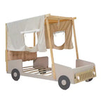 Letto per auto in legno Twin/Full con LED a forma di luce per auto, cuscino e panno per il soffitto, letto a piattaforma a forma di auto a pavimento basso per cameretta di bambini e bambine