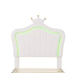 Struttura letto a LED singola/una piazza e mezza con testiera a corona, letti a piattaforma in PU imbottito per bambine con luce