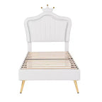 Struttura letto a LED singola/una piazza e mezza con testiera a corona, letti a piattaforma in PU imbottito per bambine con luce