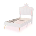 Struttura letto a LED singola/una piazza e mezza con testiera a corona, letti a piattaforma in PU imbottito per bambine con luce
