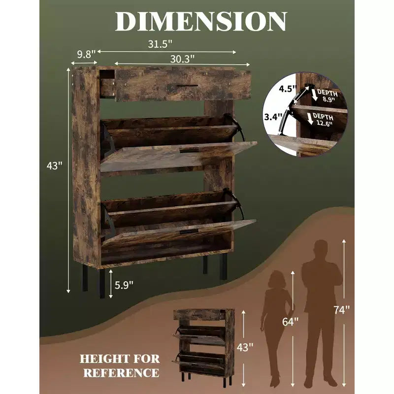 Mobile scarpiera da 43" con doppio cassetto a ribalta, scarpiera a scomparsa, stile indipendente, organizer salvaspazio per scarpe per ingresso, corridoio