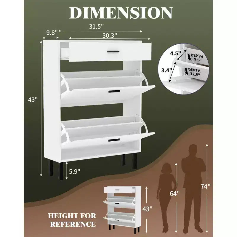 Mobile scarpiera da 43" con doppio cassetto a ribalta, scarpiera a scomparsa, stile indipendente, organizer salvaspazio per scarpe per ingresso, corridoio