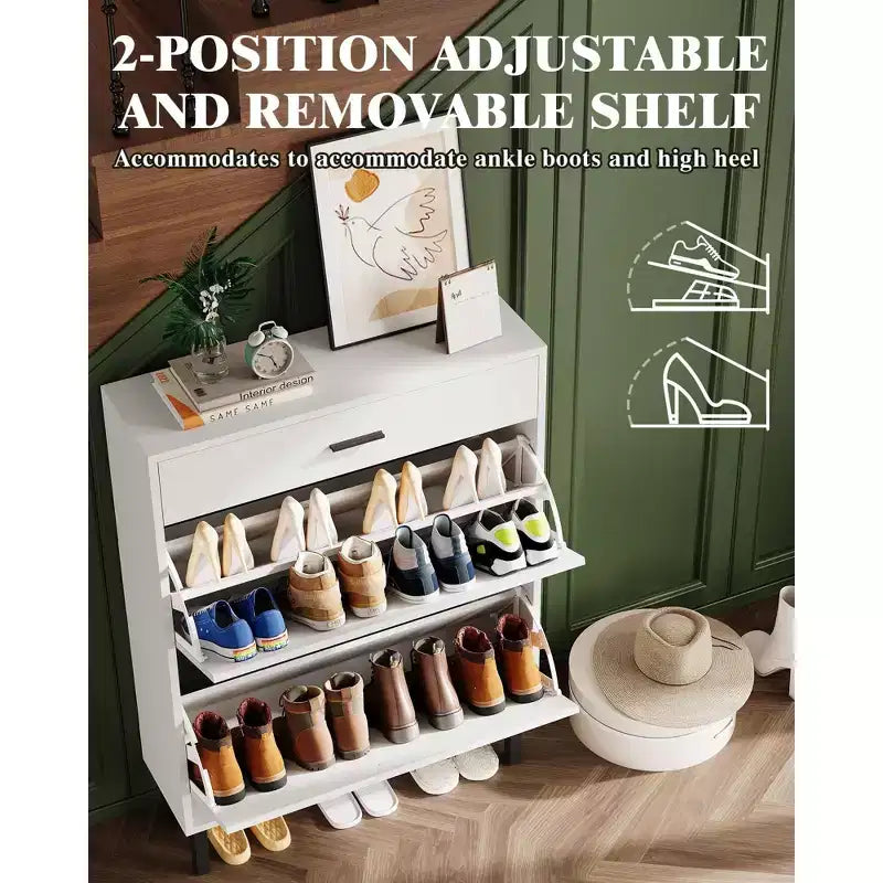 Mobile scarpiera da 43" con doppio cassetto a ribalta, scarpiera a scomparsa, stile indipendente, organizer salvaspazio per scarpe per ingresso, corridoio