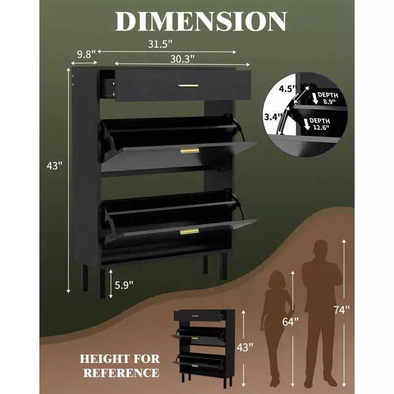 Mobile scarpiera da 43" con doppio cassetto a ribalta, scarpiera a scomparsa, stile indipendente, organizer salvaspazio per scarpe per ingresso, corridoio