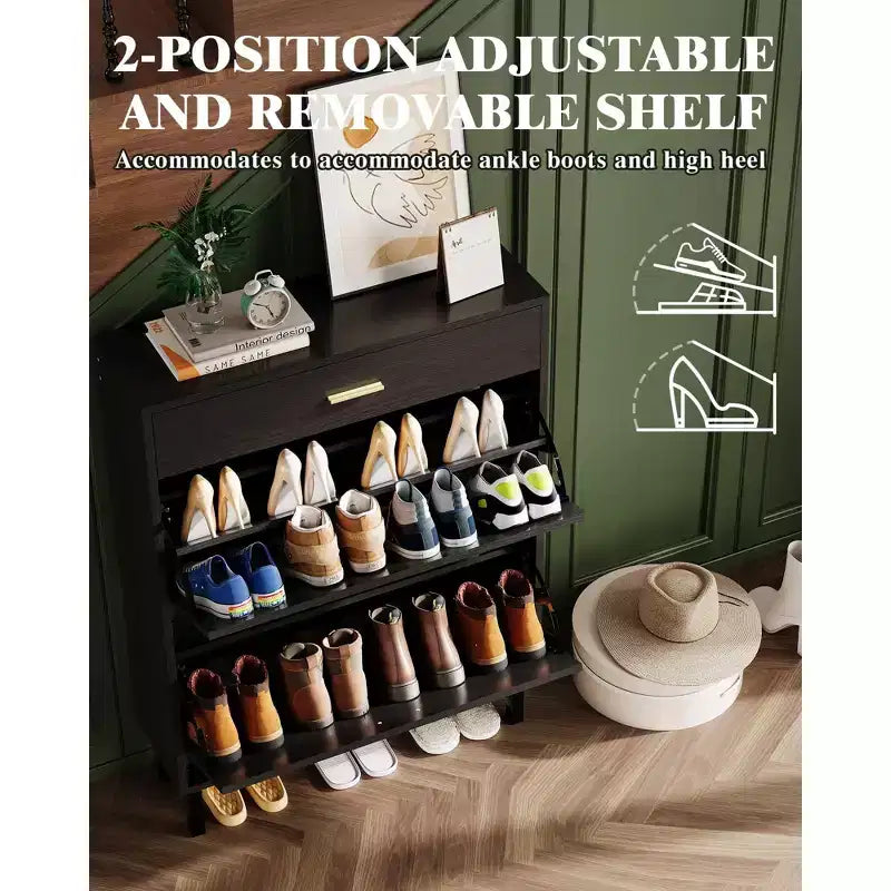 Mobile scarpiera da 43" con doppio cassetto a ribalta, scarpiera a scomparsa, stile indipendente, organizer salvaspazio per scarpe per ingresso, corridoio