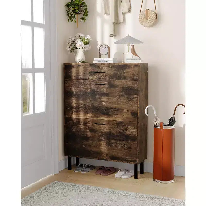 Mobile scarpiera da 43" con doppio cassetto a ribalta, scarpiera a scomparsa, stile indipendente, organizer salvaspazio per scarpe per ingresso, corridoio