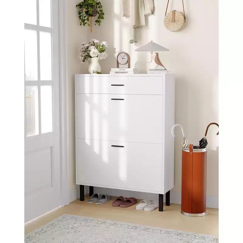Mobile scarpiera da 43" con doppio cassetto a ribalta, scarpiera a scomparsa, stile indipendente, organizer salvaspazio per scarpe per ingresso, corridoio