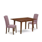 HomeStock 3-Piece Mahogany Finish Rectangular Solid Wood Top with Butterfly Leaf Dining Table Set
