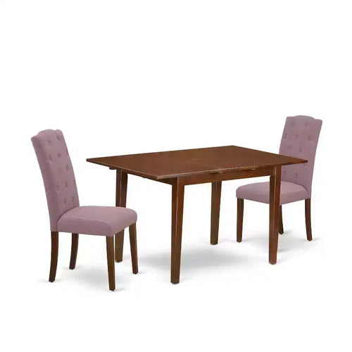 HomeStock 3-Piece Mahogany Finish Rectangular Solid Wood Top with Butterfly Leaf Dining Table Set