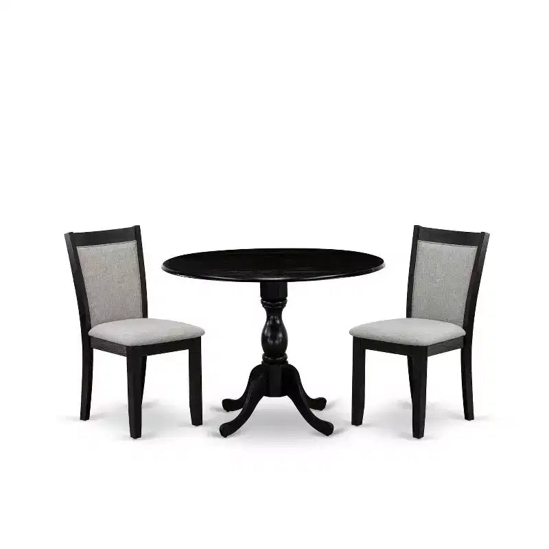 3-Piece Wirebrushed Black Solid Wood Top - Dining Room Set - Seats-4