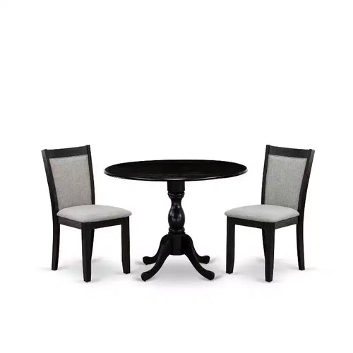 3-Piece Wirebrushed Black Solid Wood Top - Dining Room Set - Seats-4