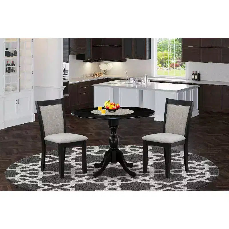 Set da pranzo da 3 pezzi con piano in legno massello nero spazzolato - 4 posti