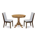 3-Piece Natural Oil Finish Solid Wood Top - Round Upholstered Dining Room Set - Seats 4