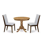 3-Piece Natural Oil Finish Solid Wood Top - Round Upholstered Dining Room Set - Seats 4