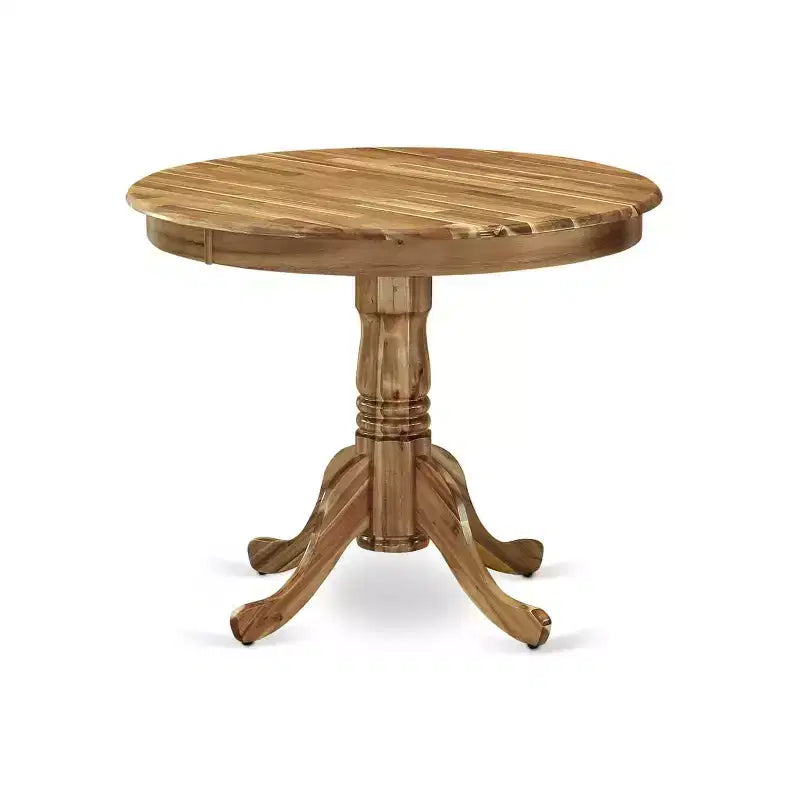 Set da pranzo rotondo imbottito a 3 pezzi con piano in legno massello con finitura a olio naturale - 4 posti
