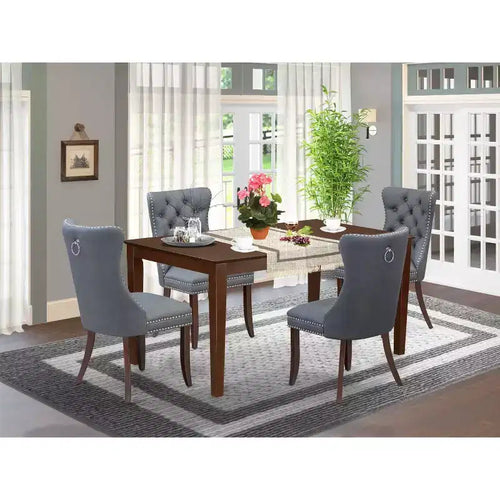 Set da pranzo 5 pezzi rettangolare in legno massello con finitura mogano e sedute imbottite - Posti 4