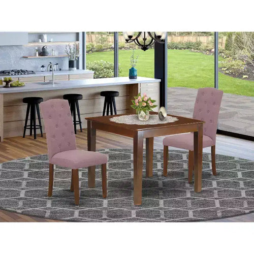 Set da pranzo 3 pezzi - Tavolo quadrato da cucina e 2 sedie Parsons - Finitura mogano