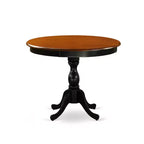Tavolo da pranzo rotondo a 5 pezzi con piano in legno massello nero e ciliegio e 4 sedie imbottite