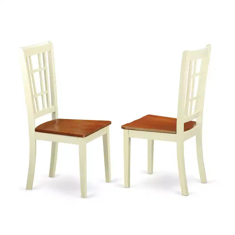 Tavolo da Pranzo Rotondo a 5 Pezzi con Piano in Legno Massello Finitura Lattemiele e Ciliegio con 4 Sedie